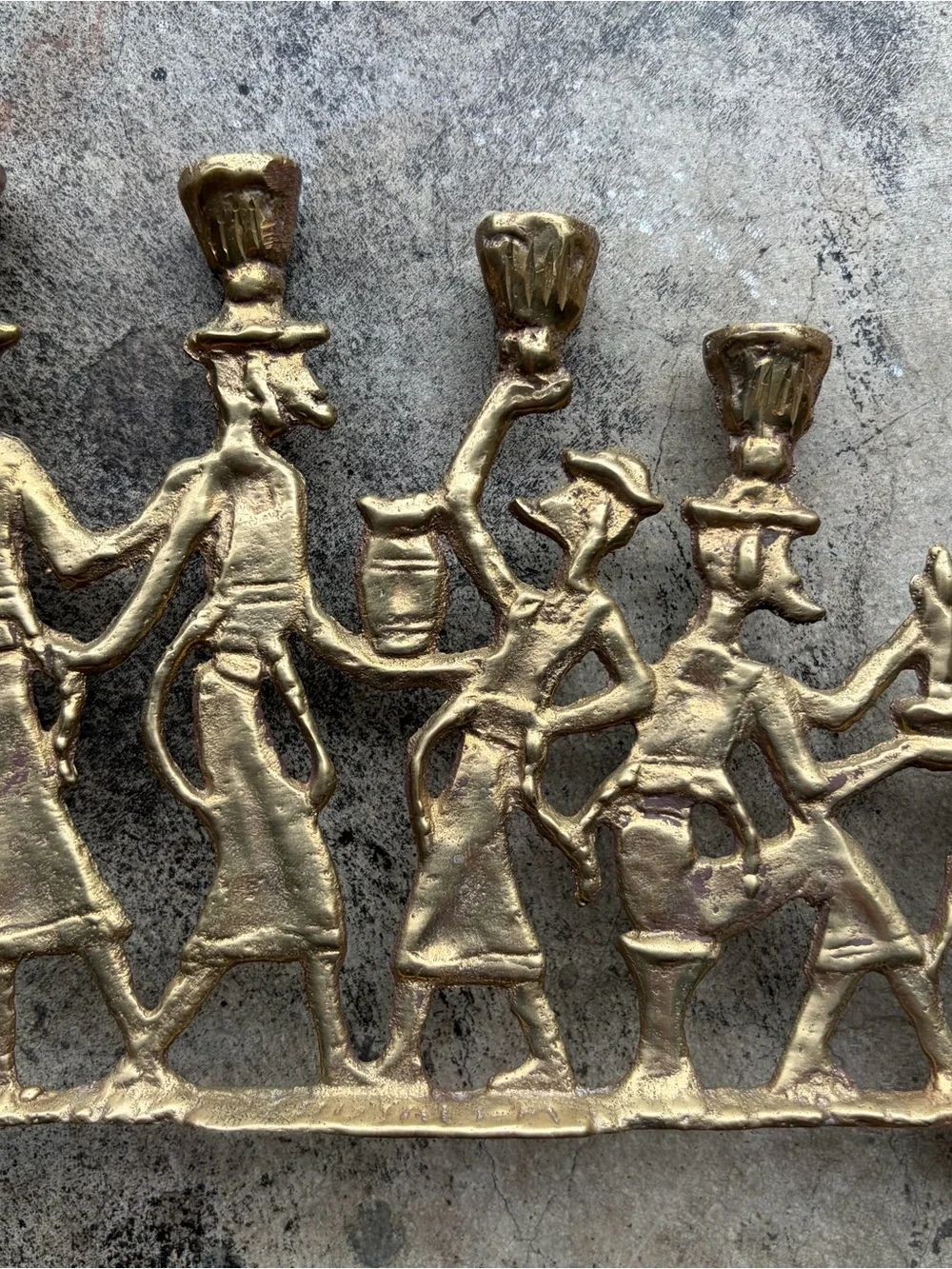 Vintage MCM Brass Brutalist Judaica Hanukkah Menorah - Miriam's Dancing Figures
